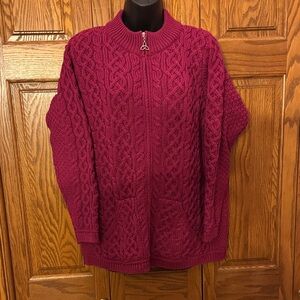 Aran Crafts Women's Rich Burgundy Cable Knit Cardigan